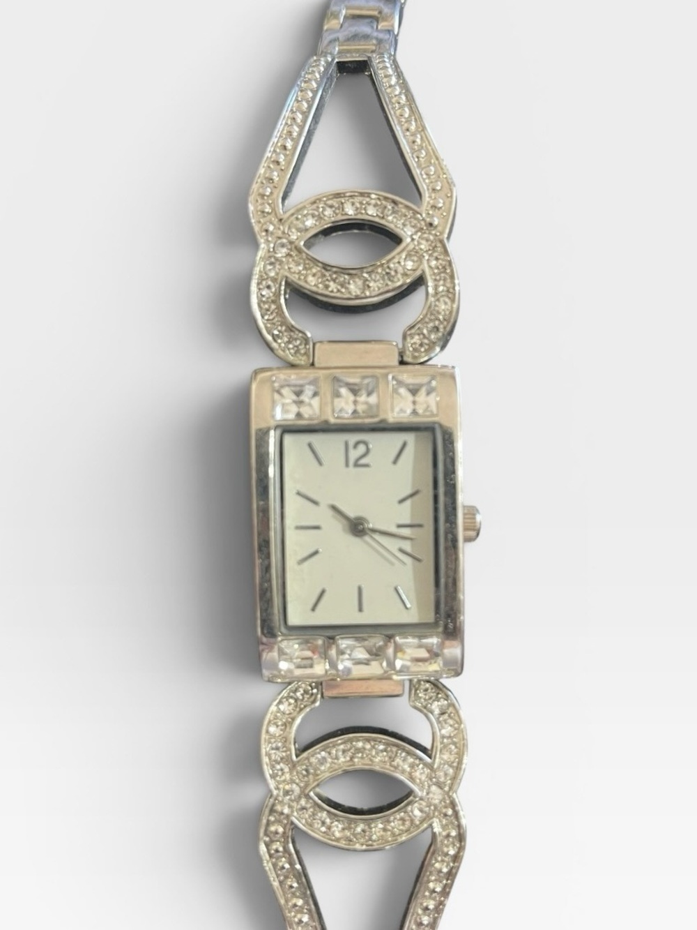Elegant Silver Tone Rhinestone Bracelet Watch | Vintage